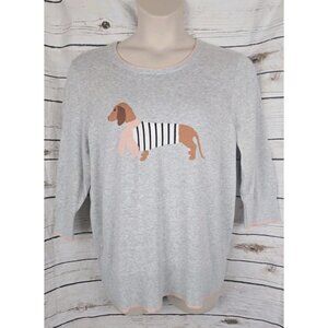 Lands End Heather Gray Dachshund Dog Sweater Pullover 1X 100% Supima Cotton